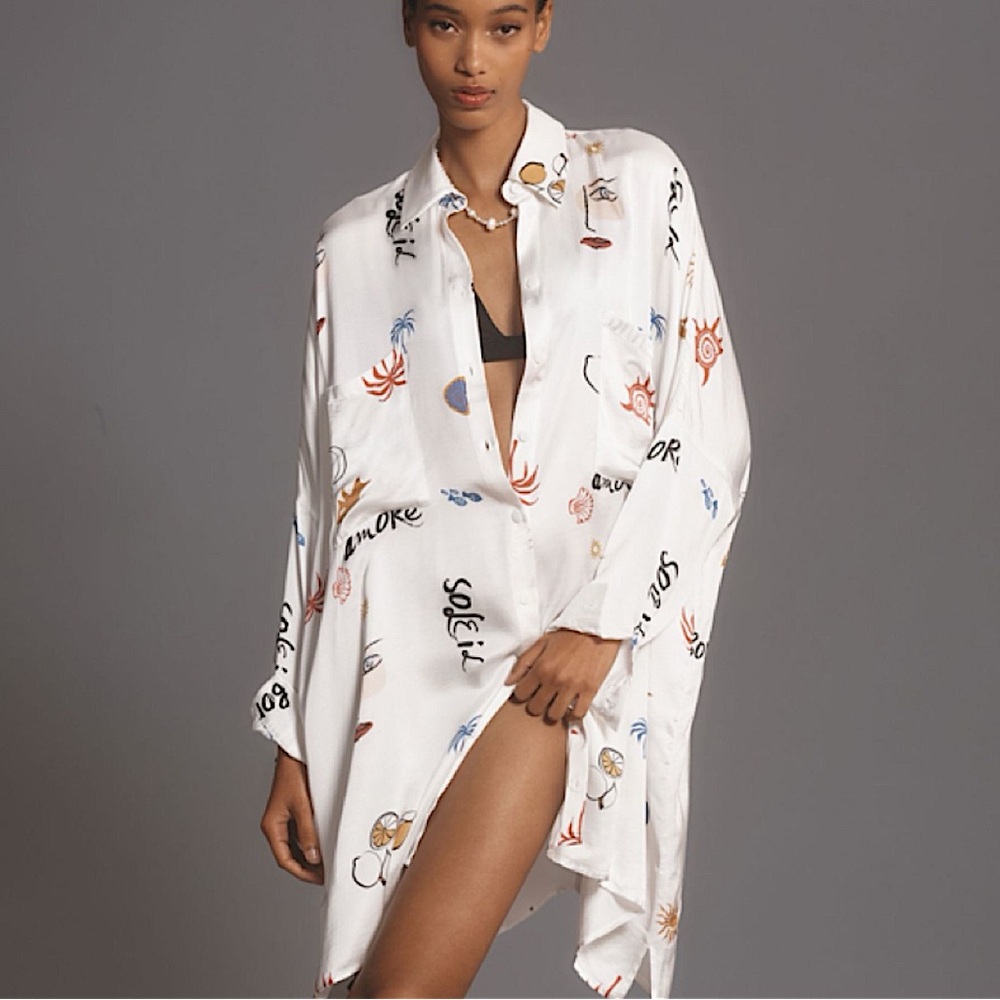 ❌Sold - 🇪🇸🌴☀️ Anthropologie Long-Sleeve Printed Mini Shirt Dress Corey Lynn - Picture 1 of 13